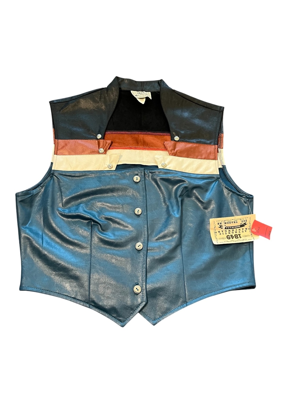 1849 Ranchwear Women's Vintage Large Blue Leather Western Vest NWT - Picture 1 of 5